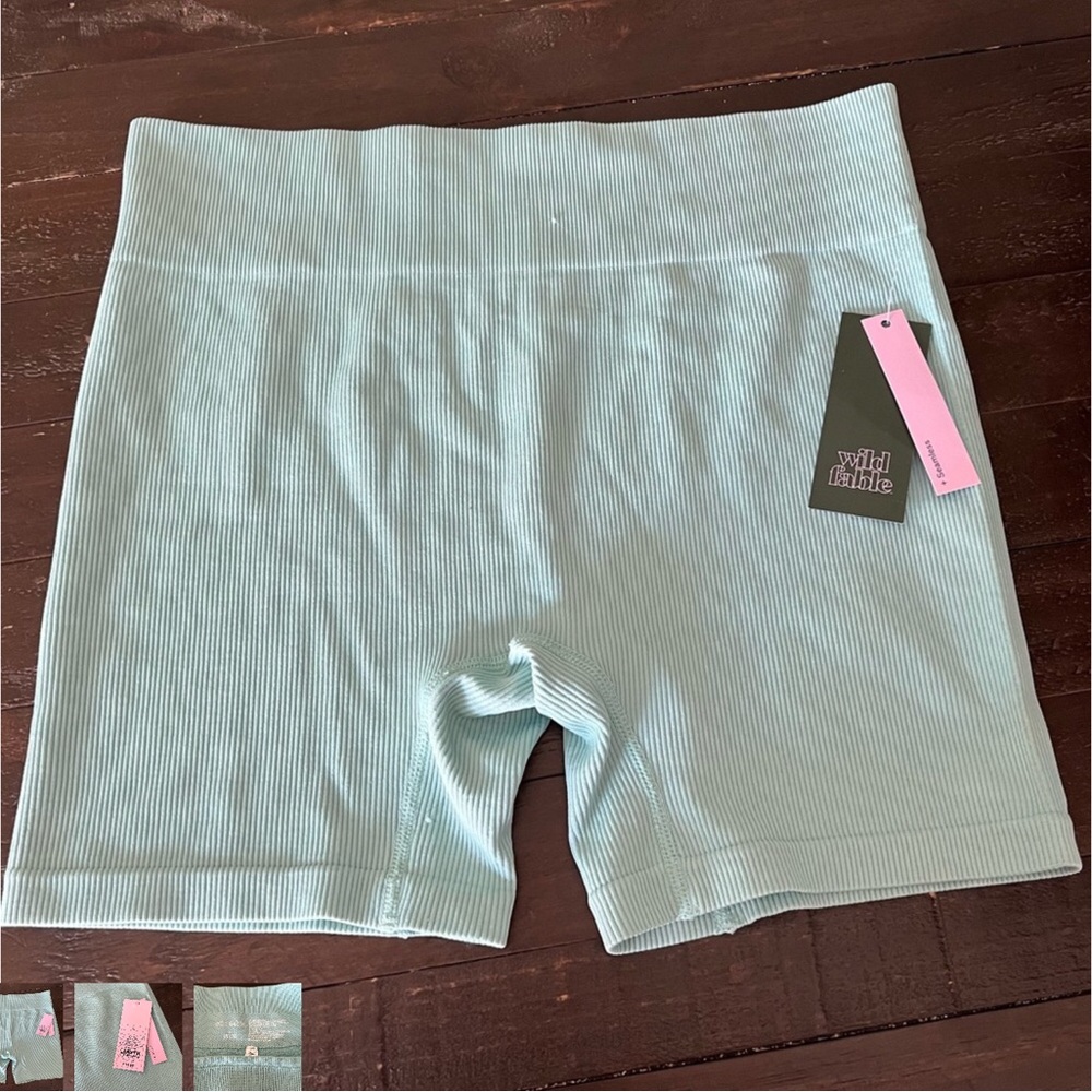 🆕Wild Fable Women's Aqua Blue Ribbed Bike Shorts Size Lg